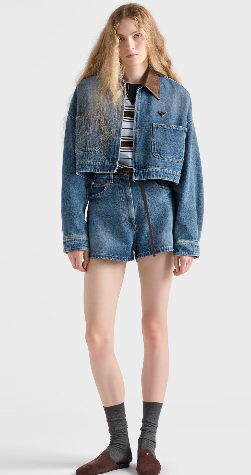 Logo Light Blue Cropped Denim Jacket | PRA (2 Colors)