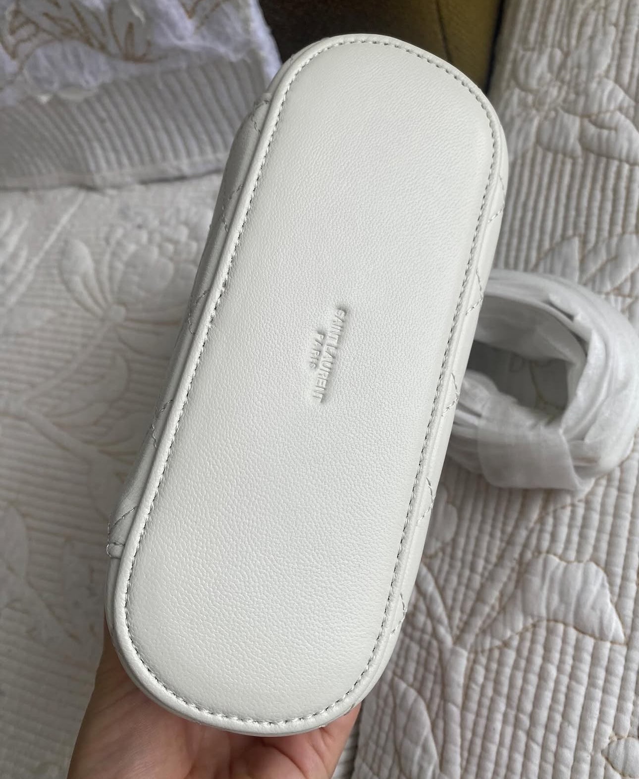 White Gaby Mini Vanity Case in Quilted Leather with Gold Hardware