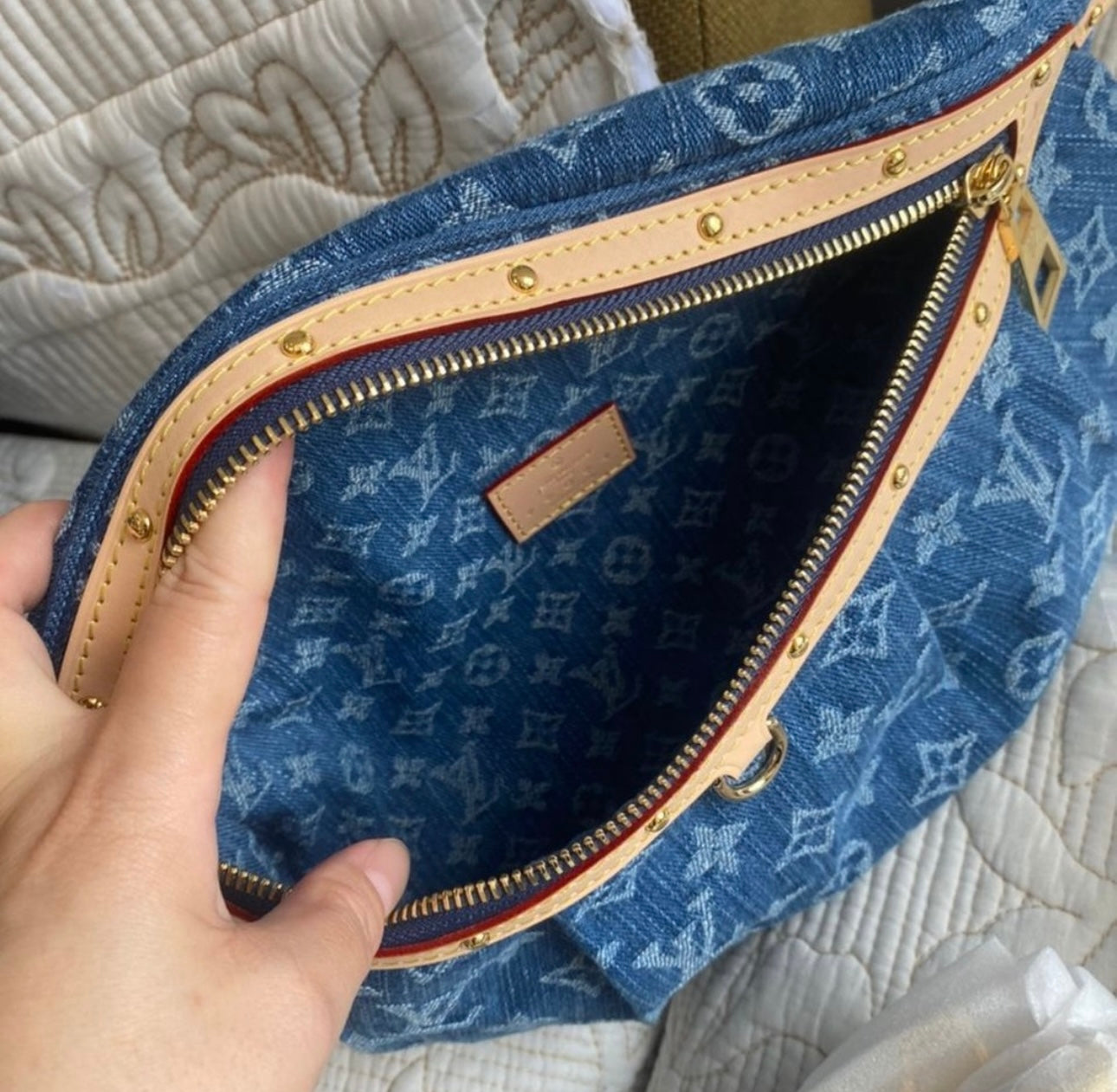 Monogram Denim Fanny Pack + Pillow Flat Comfort Mules