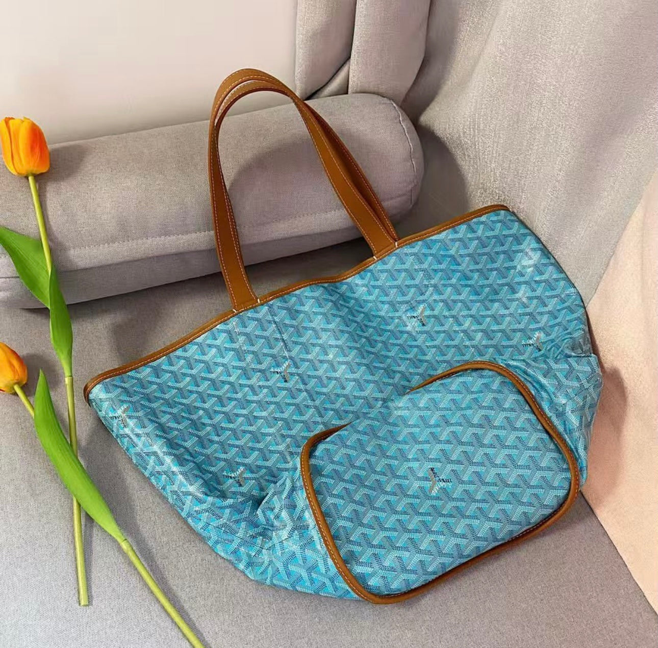 Belharra Bag | Turquoise & Tan (Reversible)