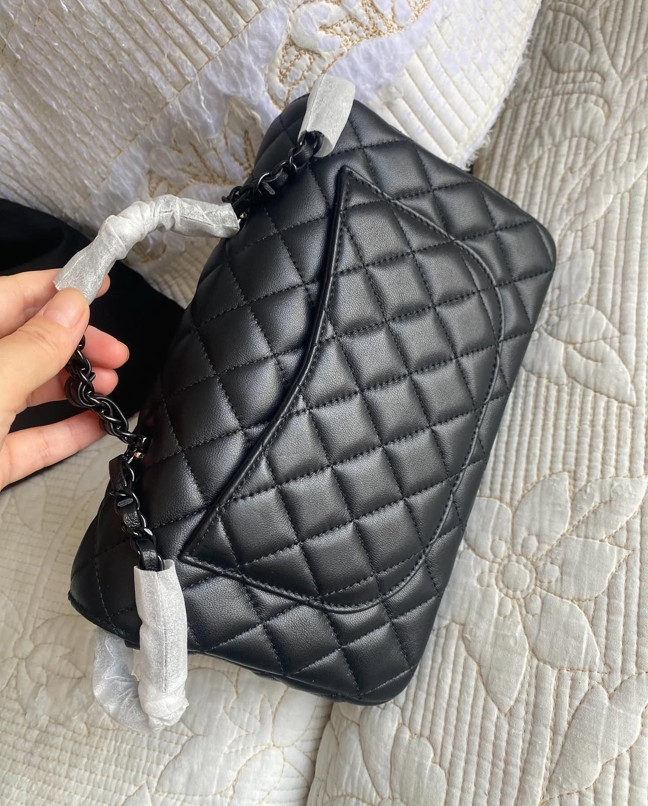 Black Coco MINI FLAP BAG WITH TOP HANDLE Lambskin & Lacquered Metal