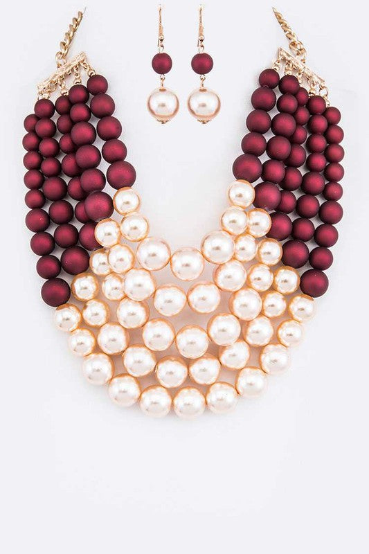 2 Tone Layered Pearls Strand Statement Necklace | Multiple Colors