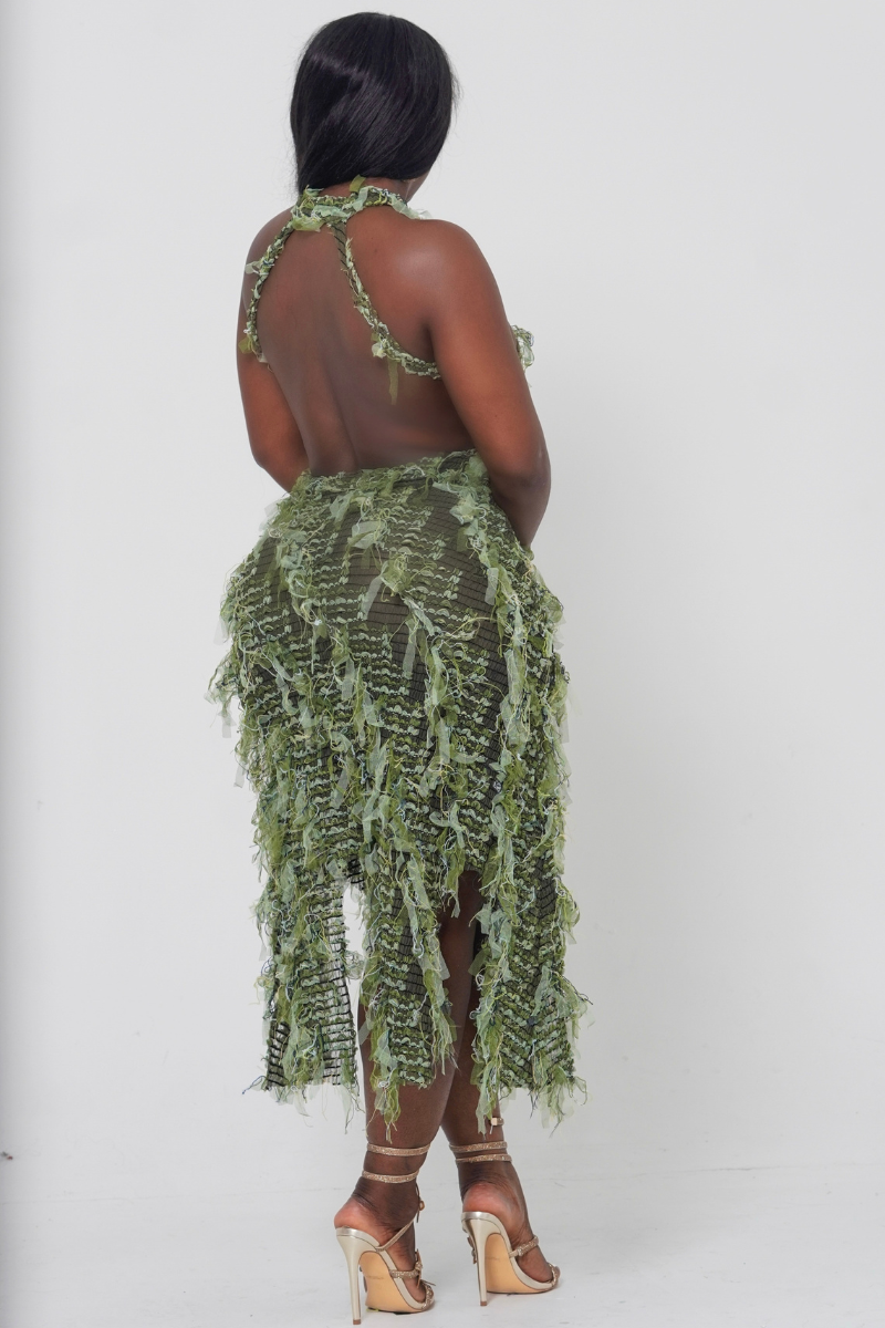GREEN NEVER CARED | Halter Ruffled Dress