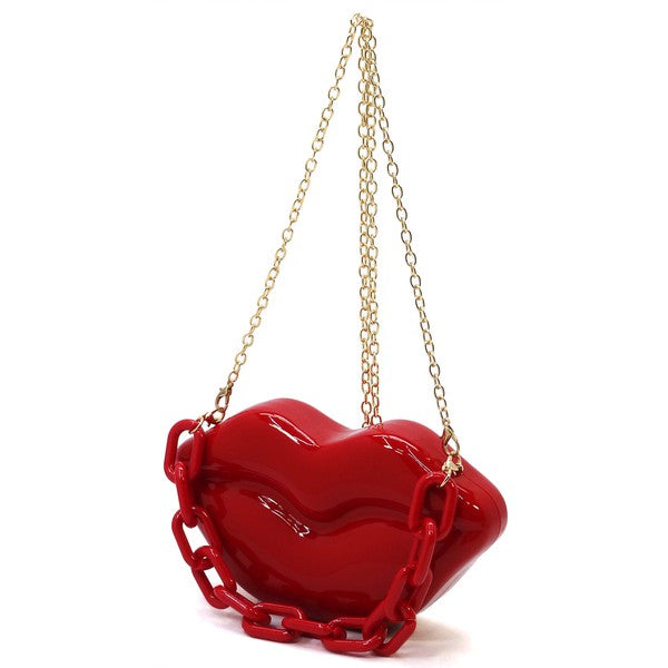 Bolso bandolera tipo clutch con labios y estuche rígido de acrílico