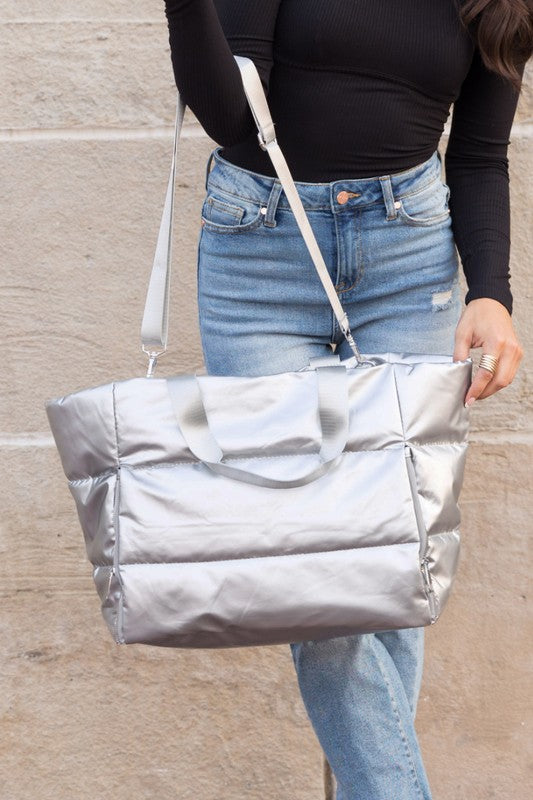 Carryall Metallic Puffer Tote