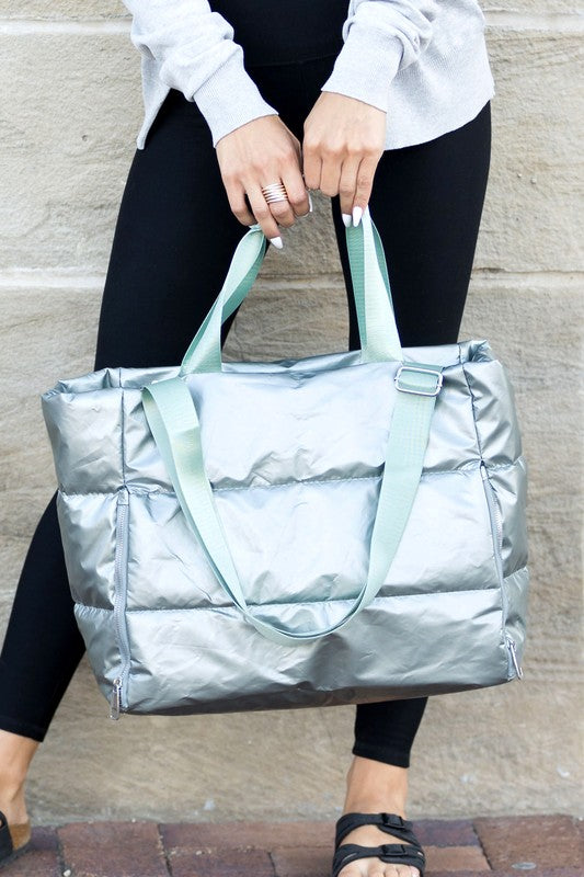 Carryall Metallic Puffer Tote