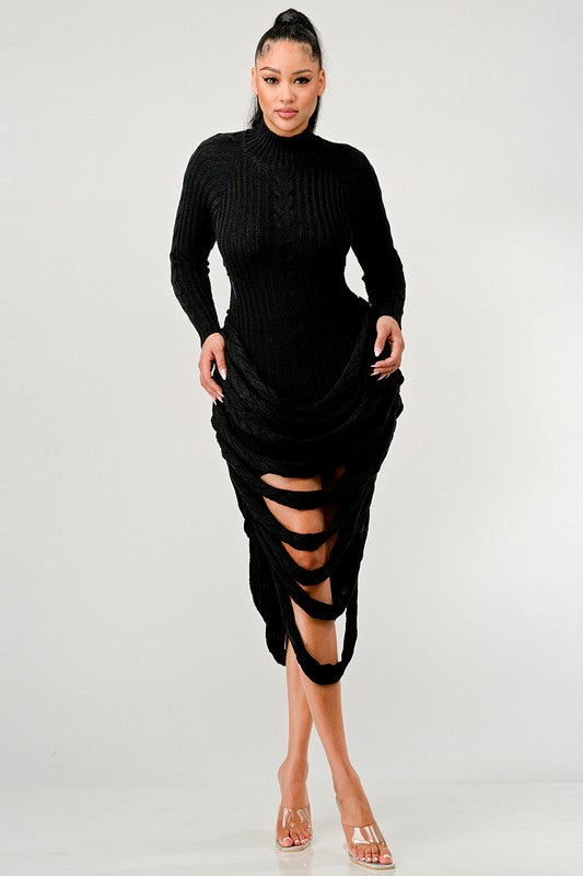 VESTIDO SUÉTER DE PUNTO DESGASTE