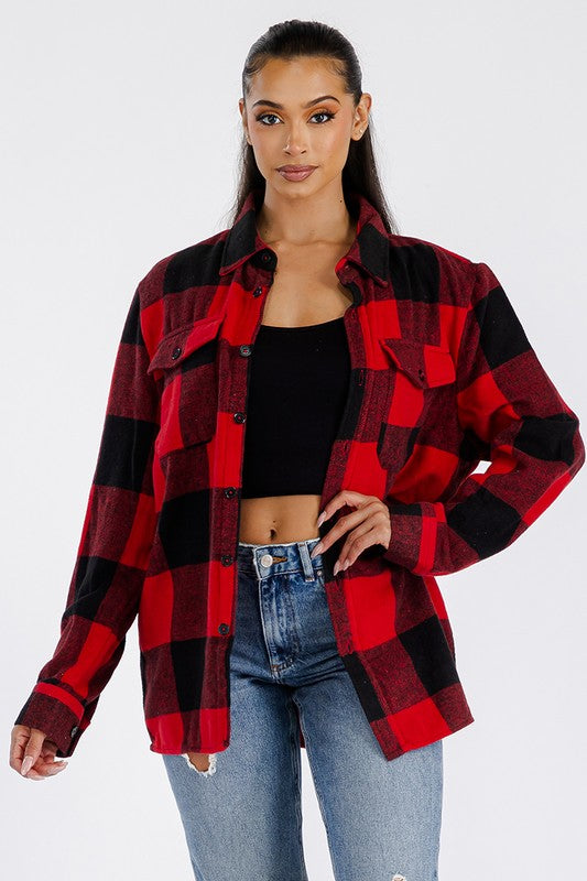Sobrecamisa extragrande de franela suave Boyfriend