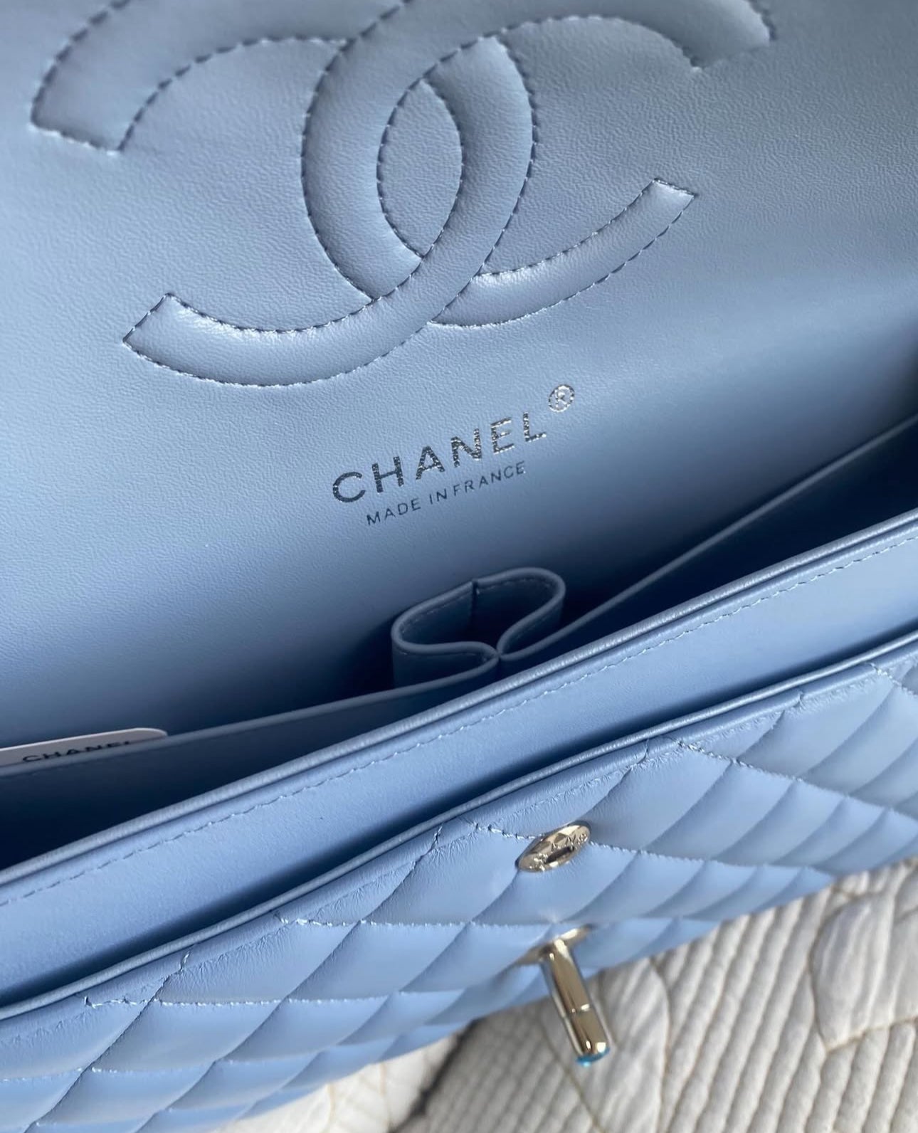 Coco Blue Lambskin Double Flap Bag