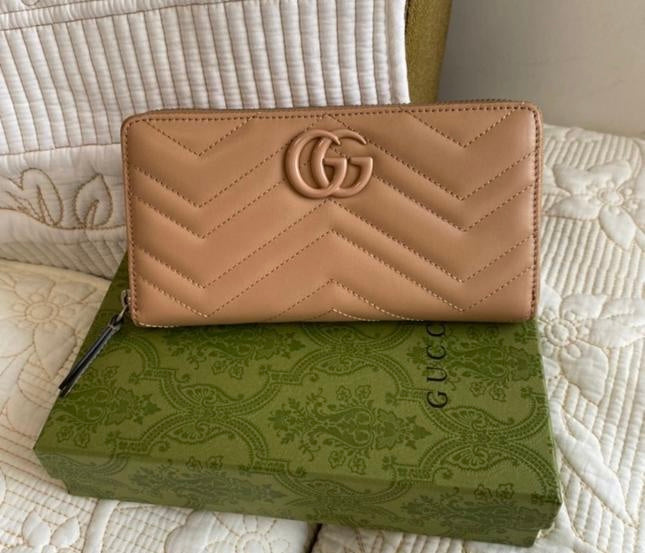 Portefeuille zippé Marmont Rose beige autour