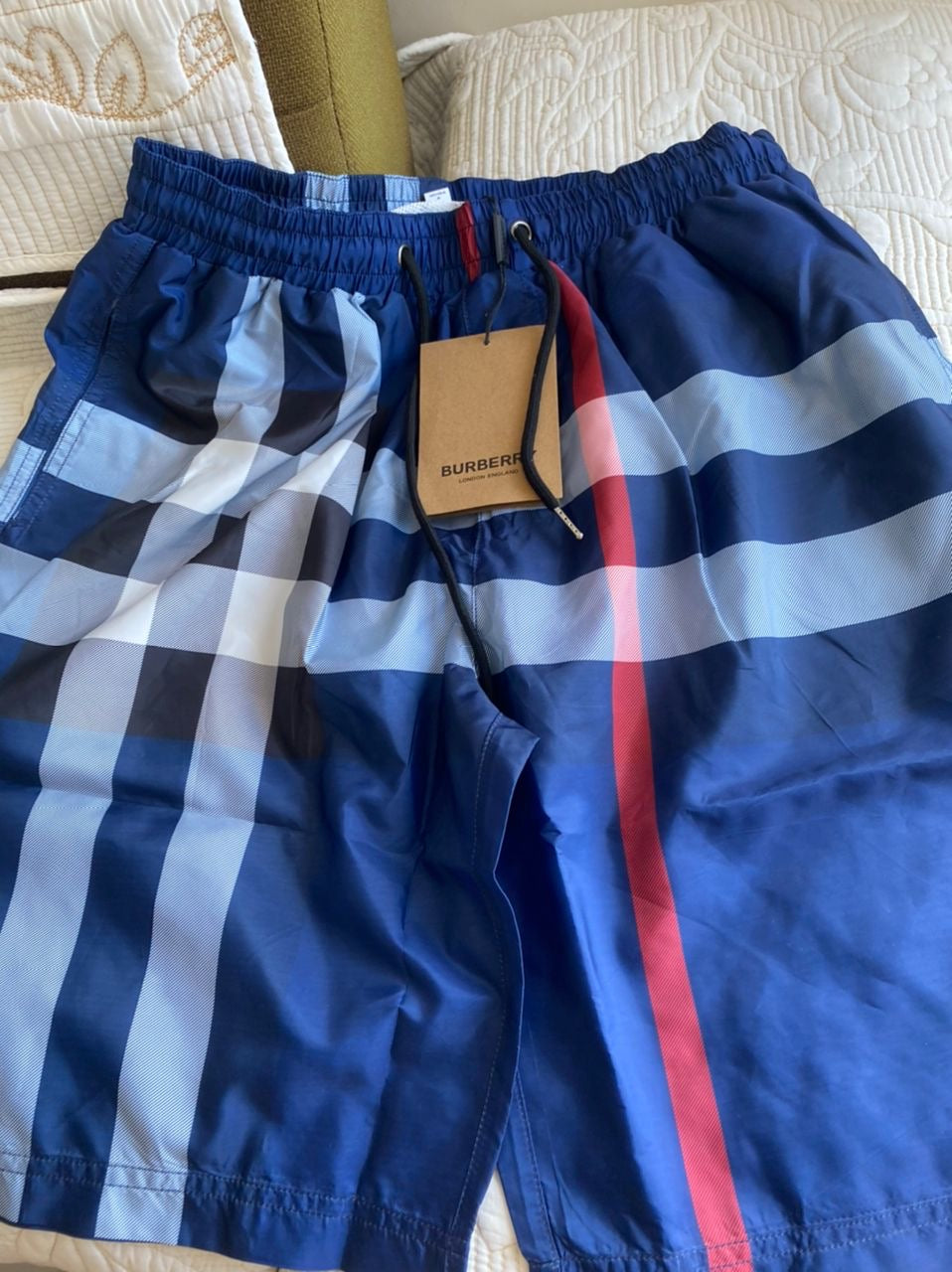 Blue Check Drawcord Swim Shorts