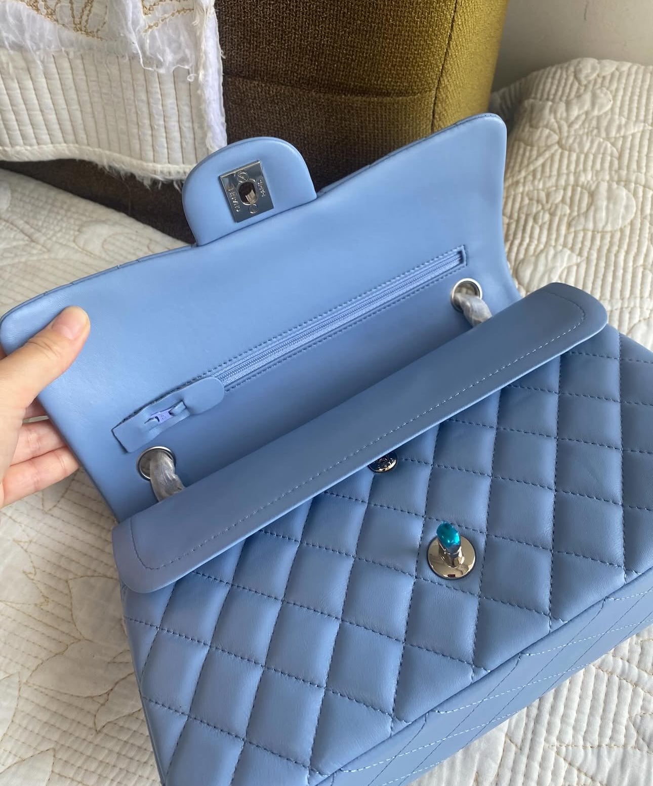 Coco Blue Lambskin Double Flap Bag