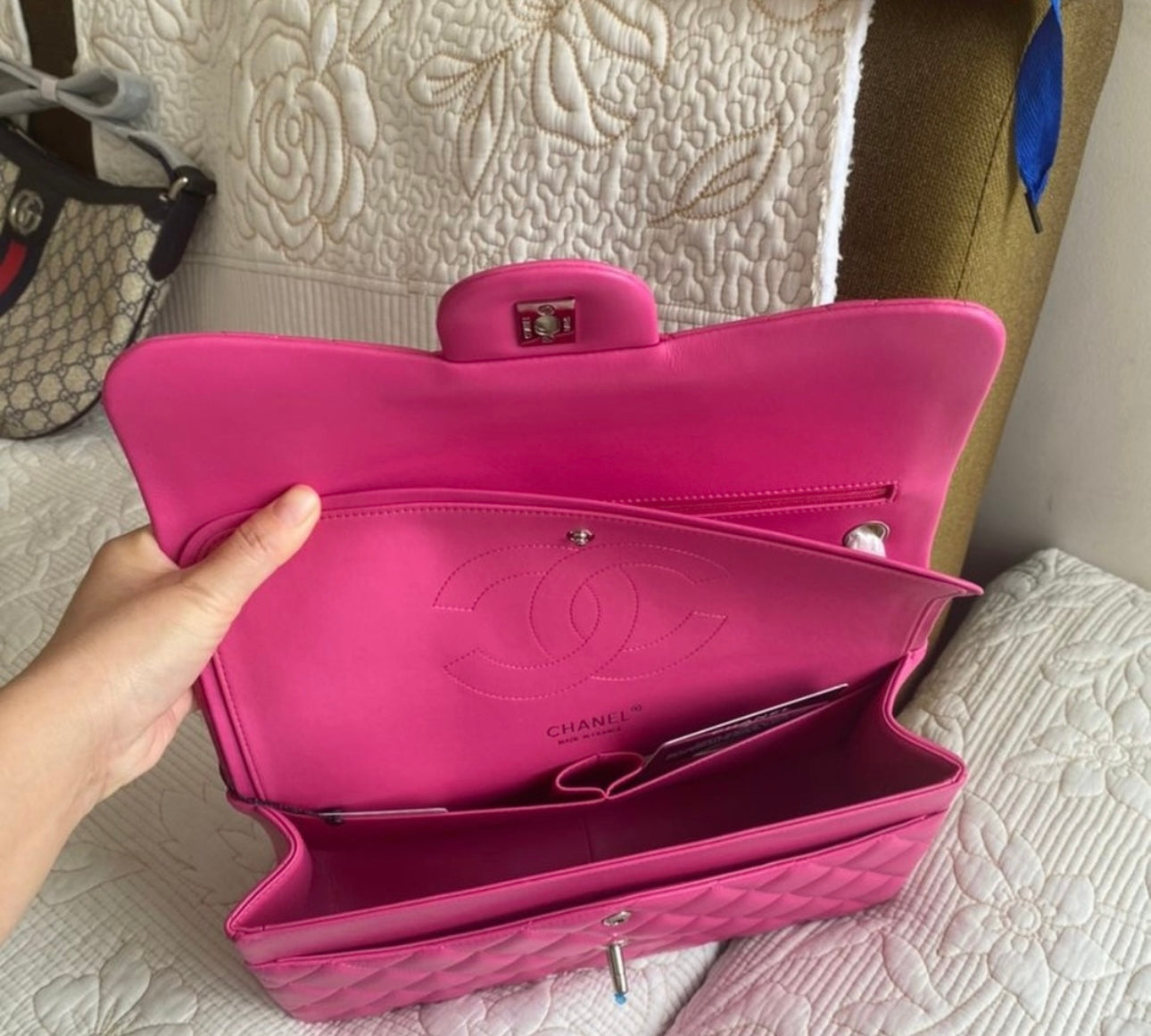 Pink Lambskin Medium Flap Bag Silver Hardware