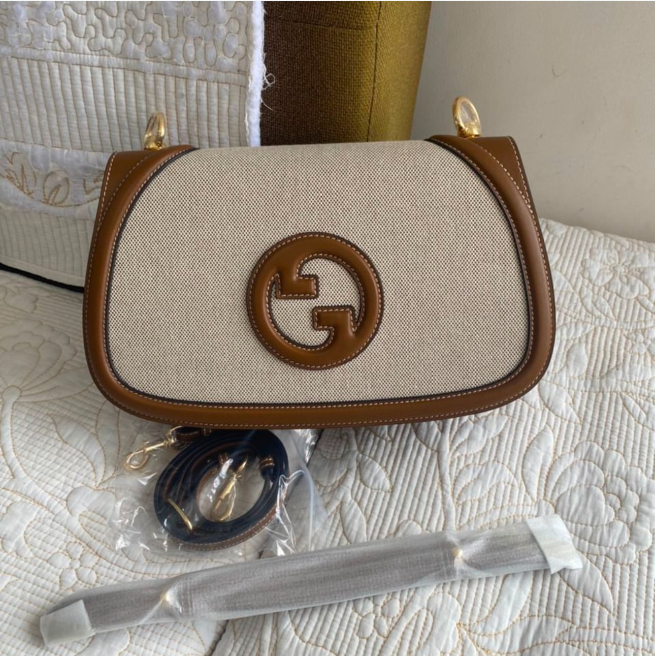 BEIGE CANVAS BLONDIE SMALL TOP HANDLE BAG