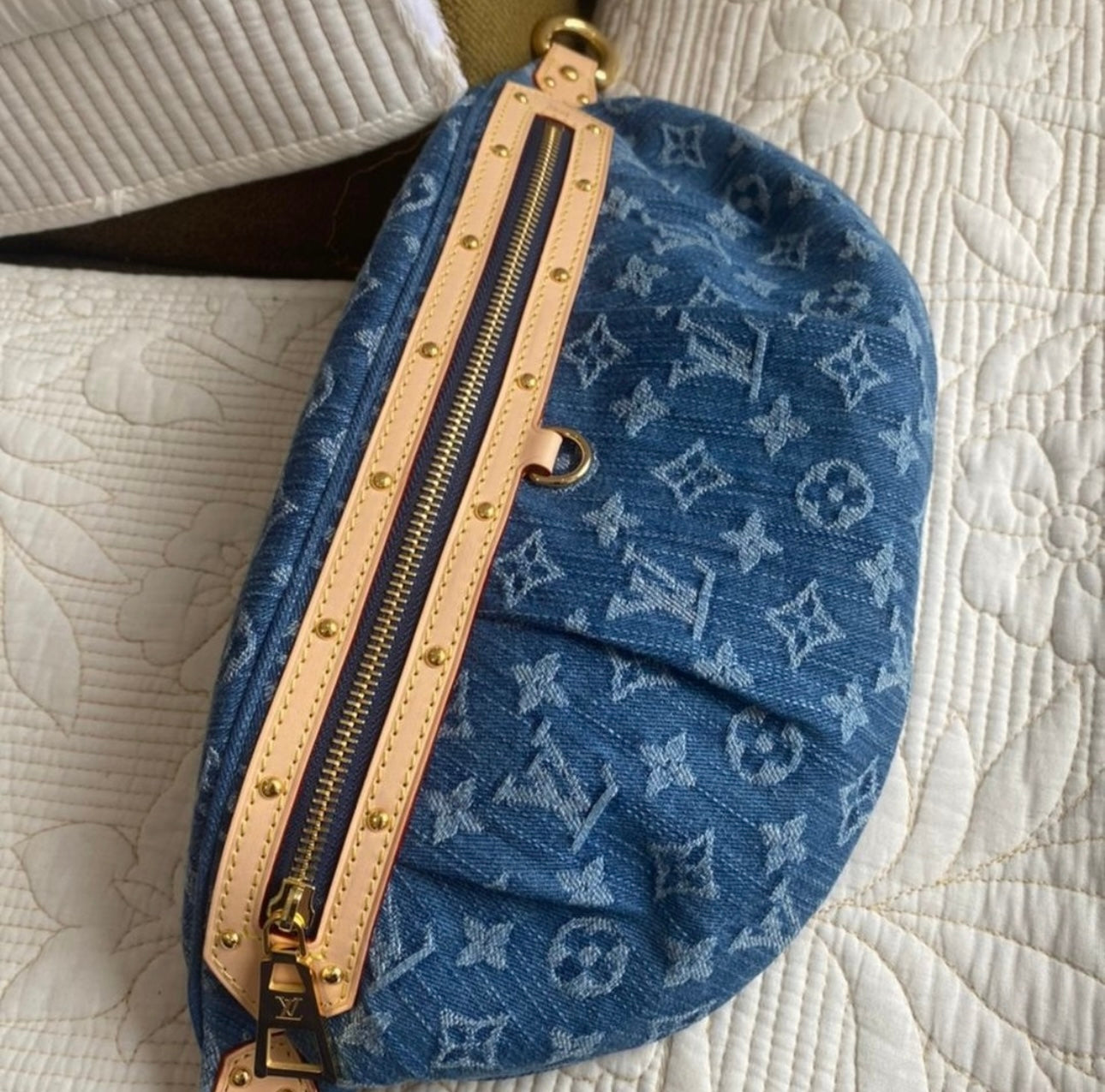 Monogram Denim Fanny Pack + Pillow Flat Comfort Mules