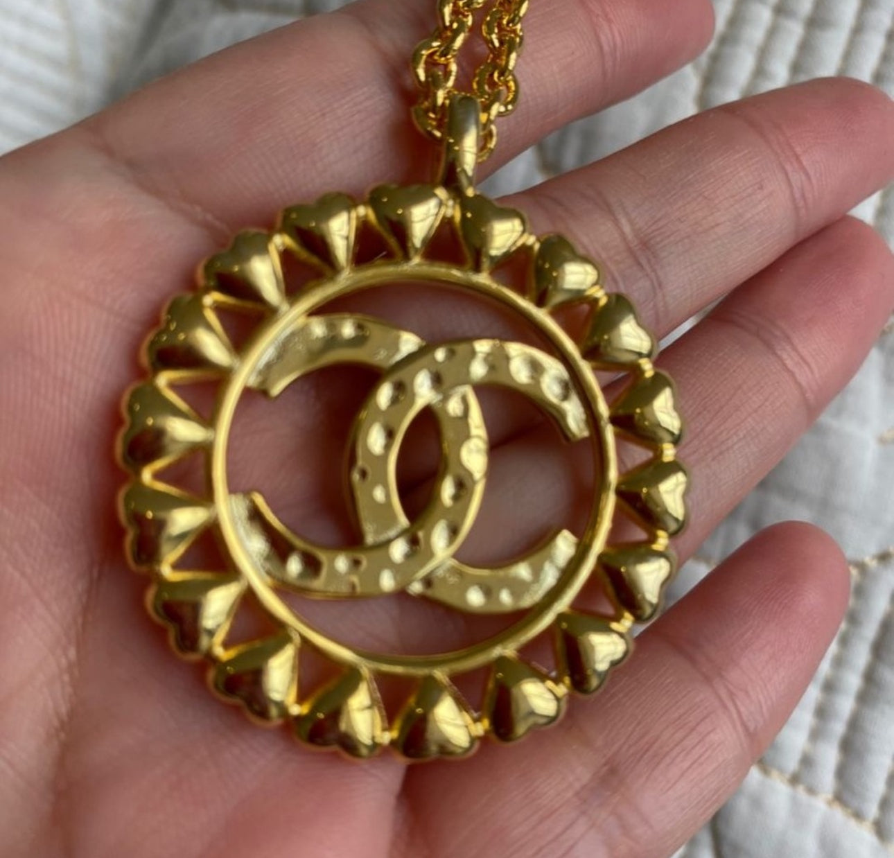 COCO LOGO PENDANT NECKLACE GOLD TONE LONG CHAIN