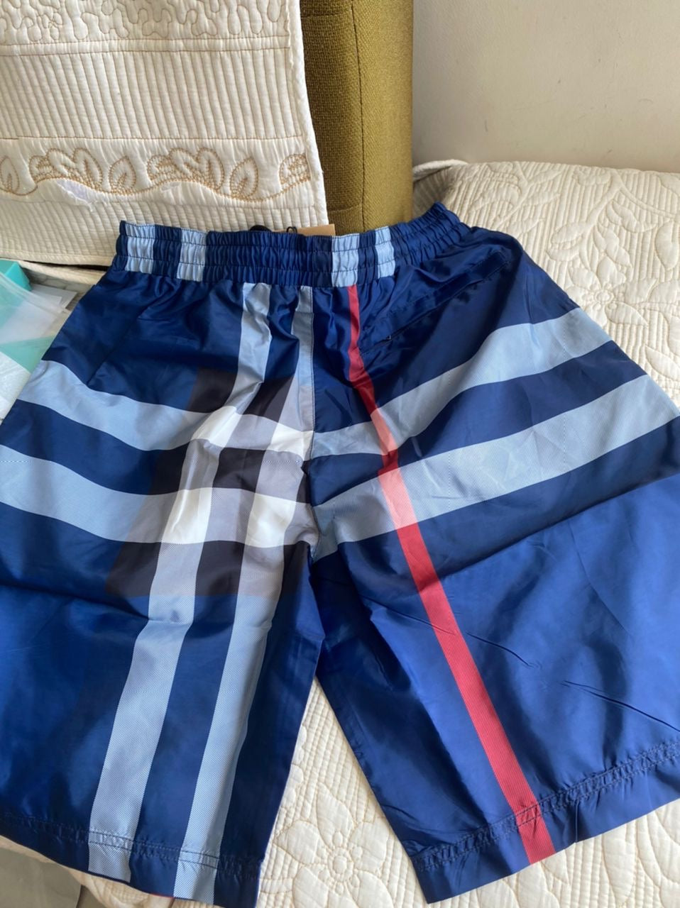 Blue Check Drawcord Swim Shorts