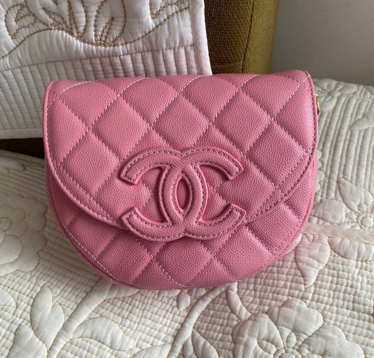 Mini sac messager Cavier matelassé rose Coco