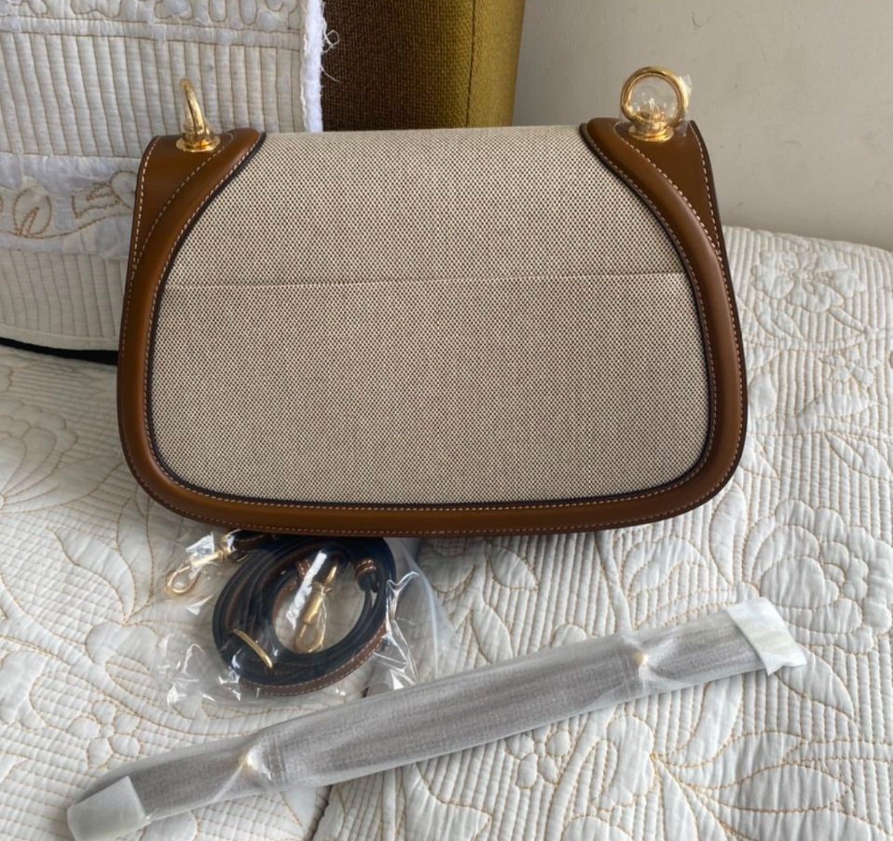 BEIGE CANVAS BLONDIE SMALL TOP HANDLE BAG