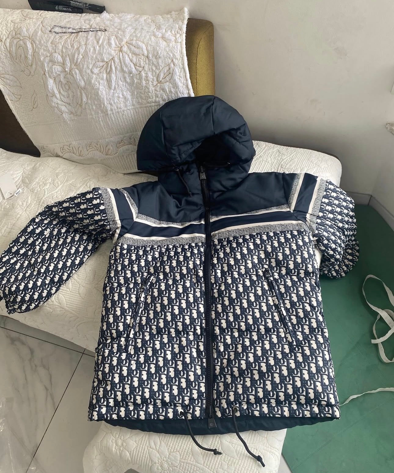 Reversible Puffer Jacket Blue and Ecru Dior Oblique Quilted Technical Taffeta