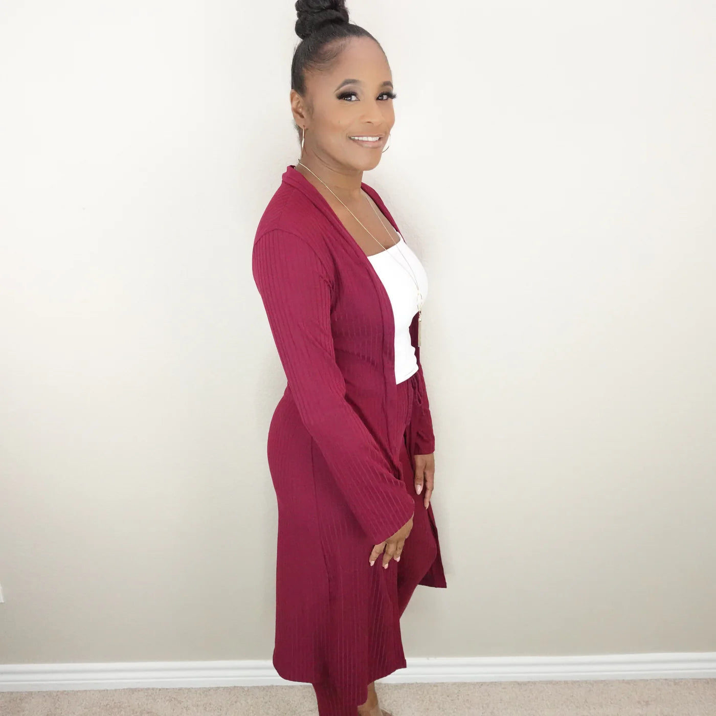 Rich Ribbed Long Sleeve Cardigan + Leggings Set (Small Med Large)
