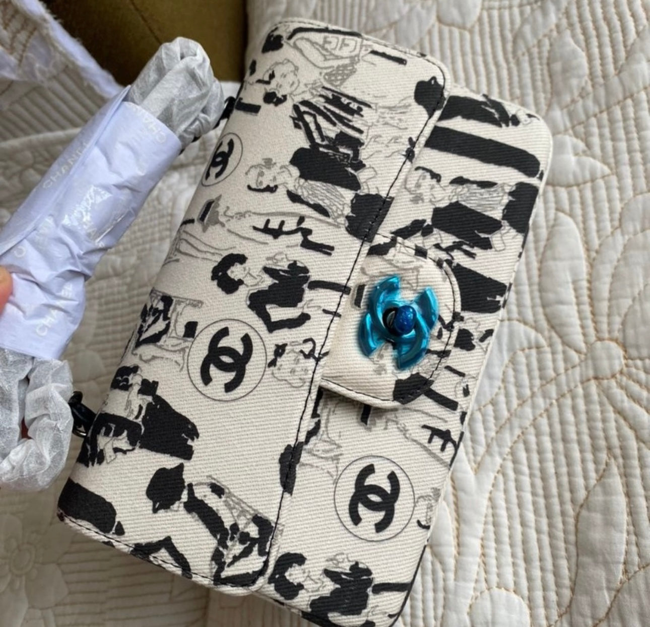 Coco Canvas Printed Medium Double Flap Bag