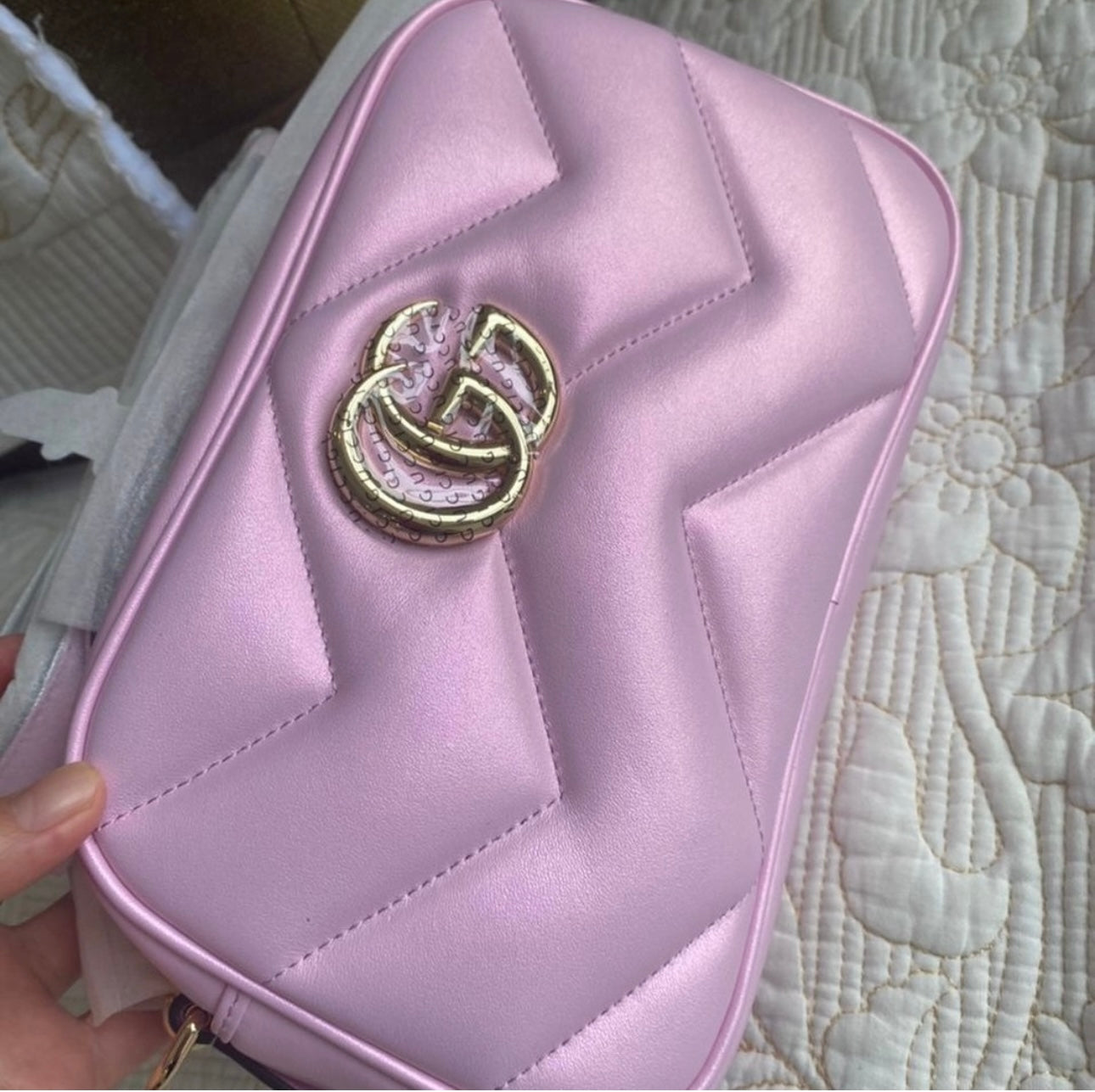 Iridescent Calfskin Chevron Matelasse GG Marmont Chain Shoulder