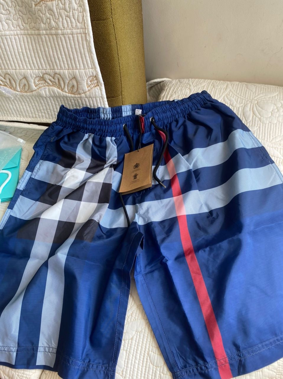 Blue Check Drawcord Swim Shorts