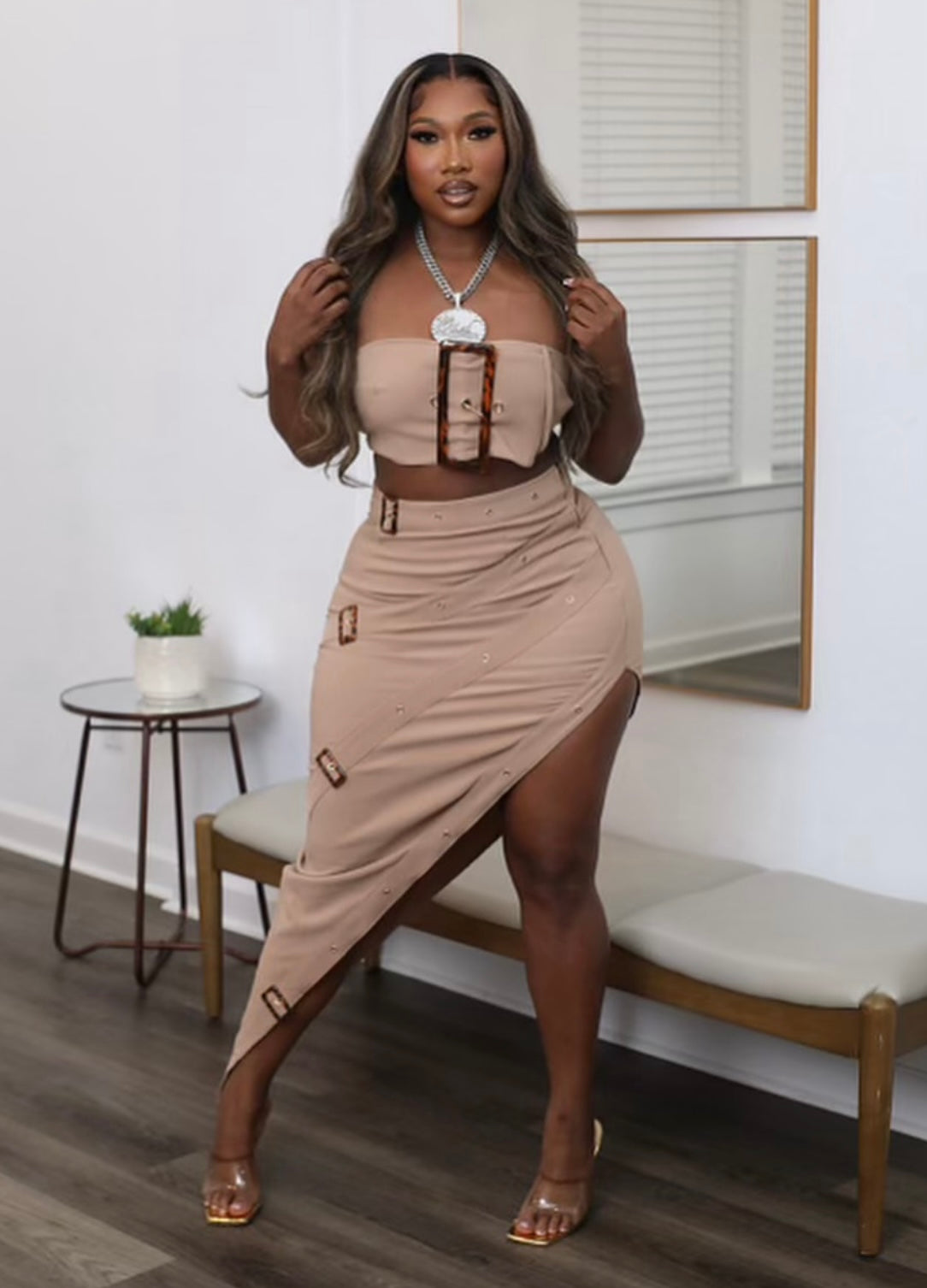 Buckle Down | Belt Top And Skirt Set