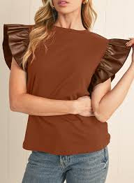 Macy Leather Ruffle Sleeve Blouse | 2 Colors