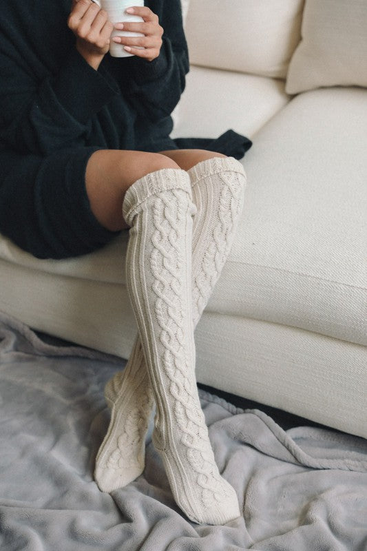Chaussettes hautes en tricot torsadé