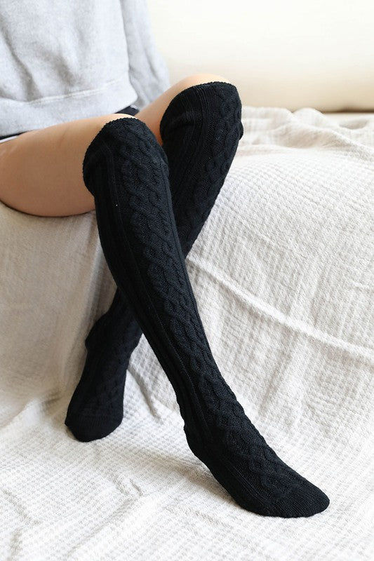 Chaussettes hautes en tricot torsadé