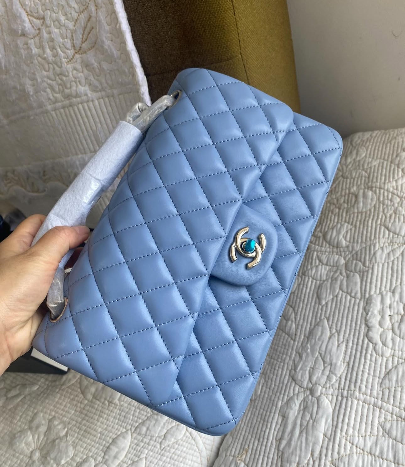 Coco Blue Lambskin Double Flap Bag