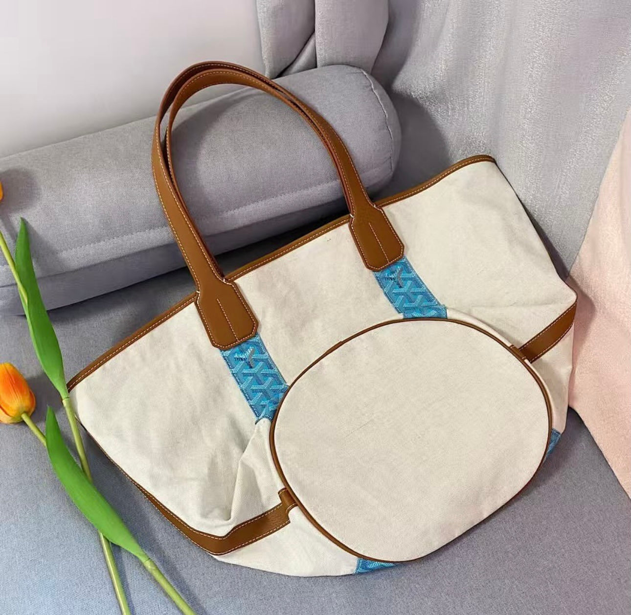 Belharra Bag | Turquoise & Tan (Reversible)