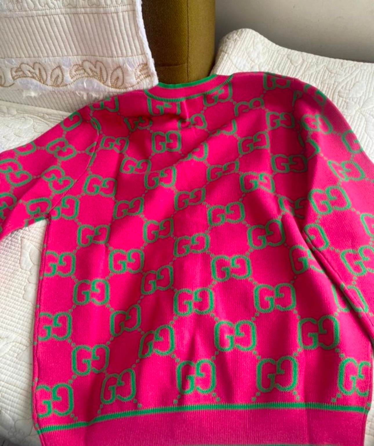 Pink & Green Jacquard Cardigan