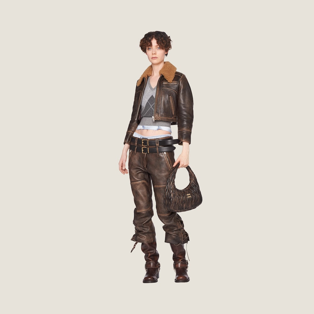 Wander matelassé nappa leather hobo bag | MIU