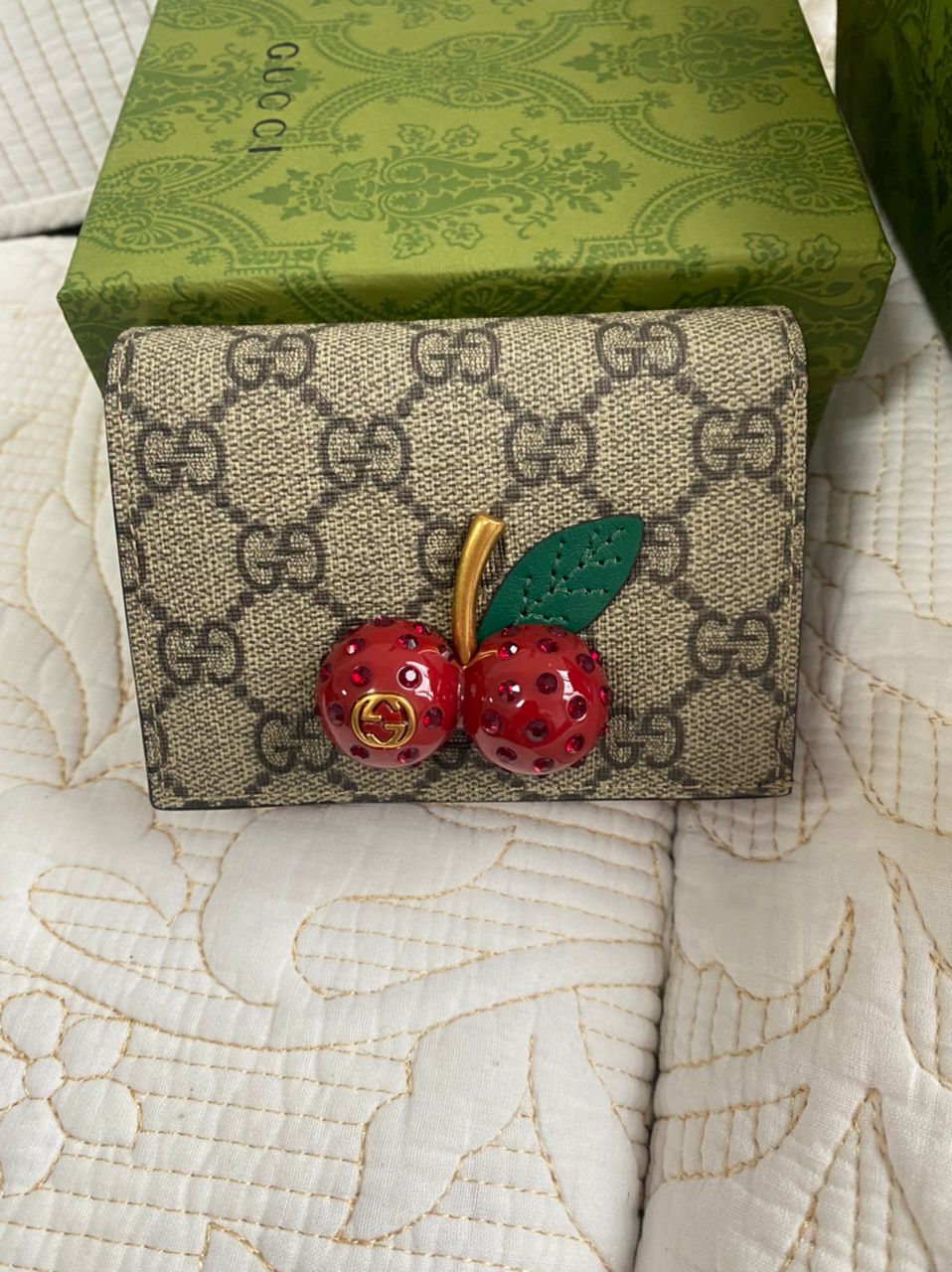 GG Supreme Mini Cherry Wallet