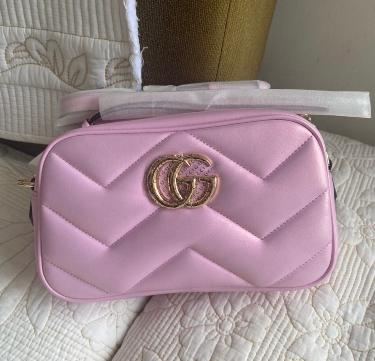 Iridescent Calfskin Chevron Matelasse GG Marmont Chain Shoulder