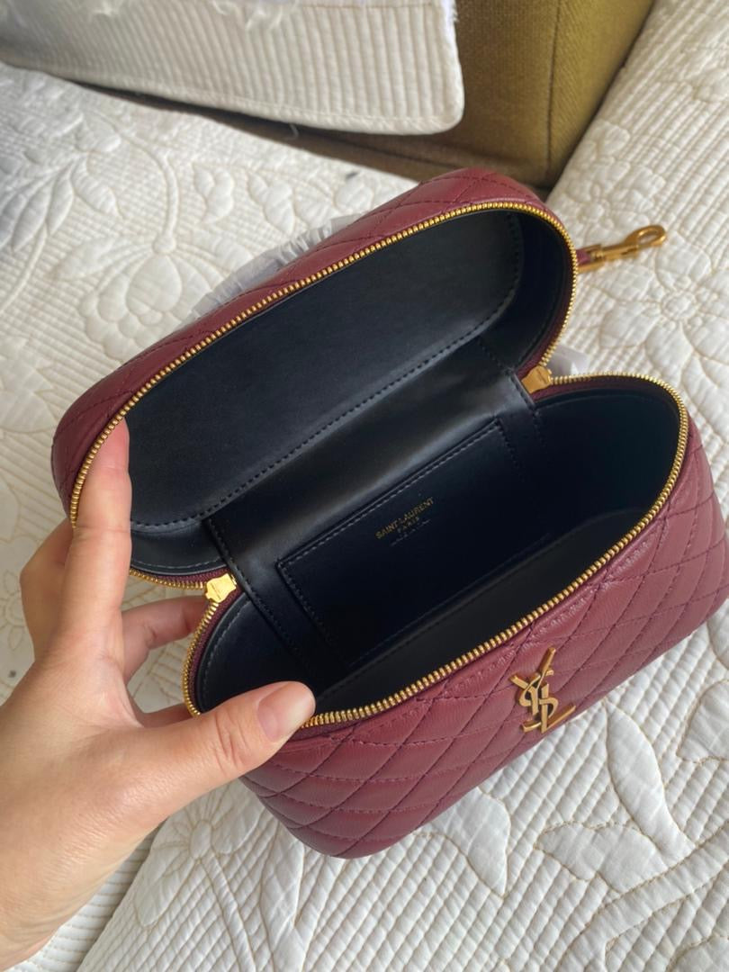 Gaby Mini Vanity Case in Quilted Leather with Gold Hardware
