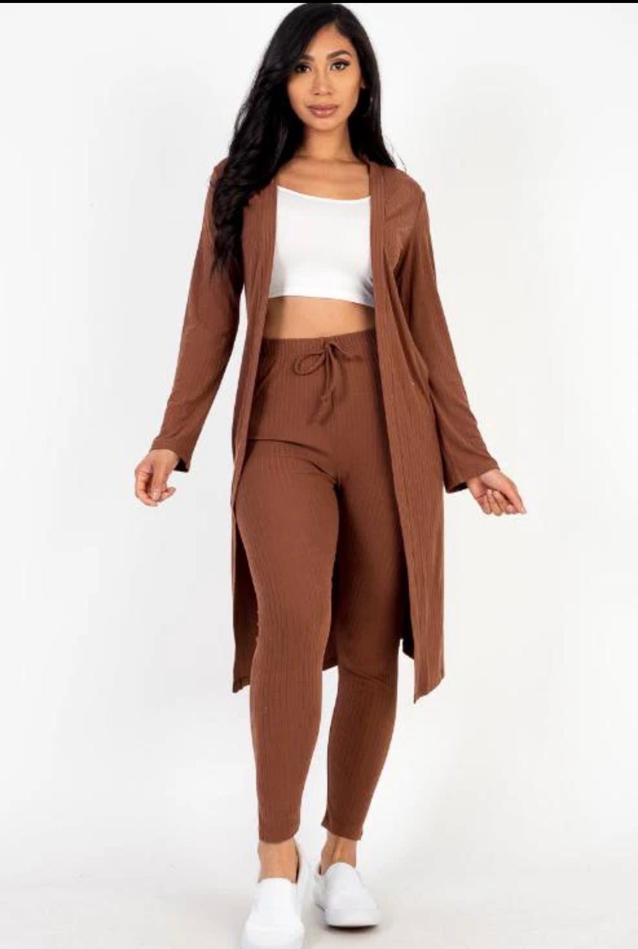 Rich Ribbed Long Sleeve Cardigan + Leggings Set (Small Med Large)