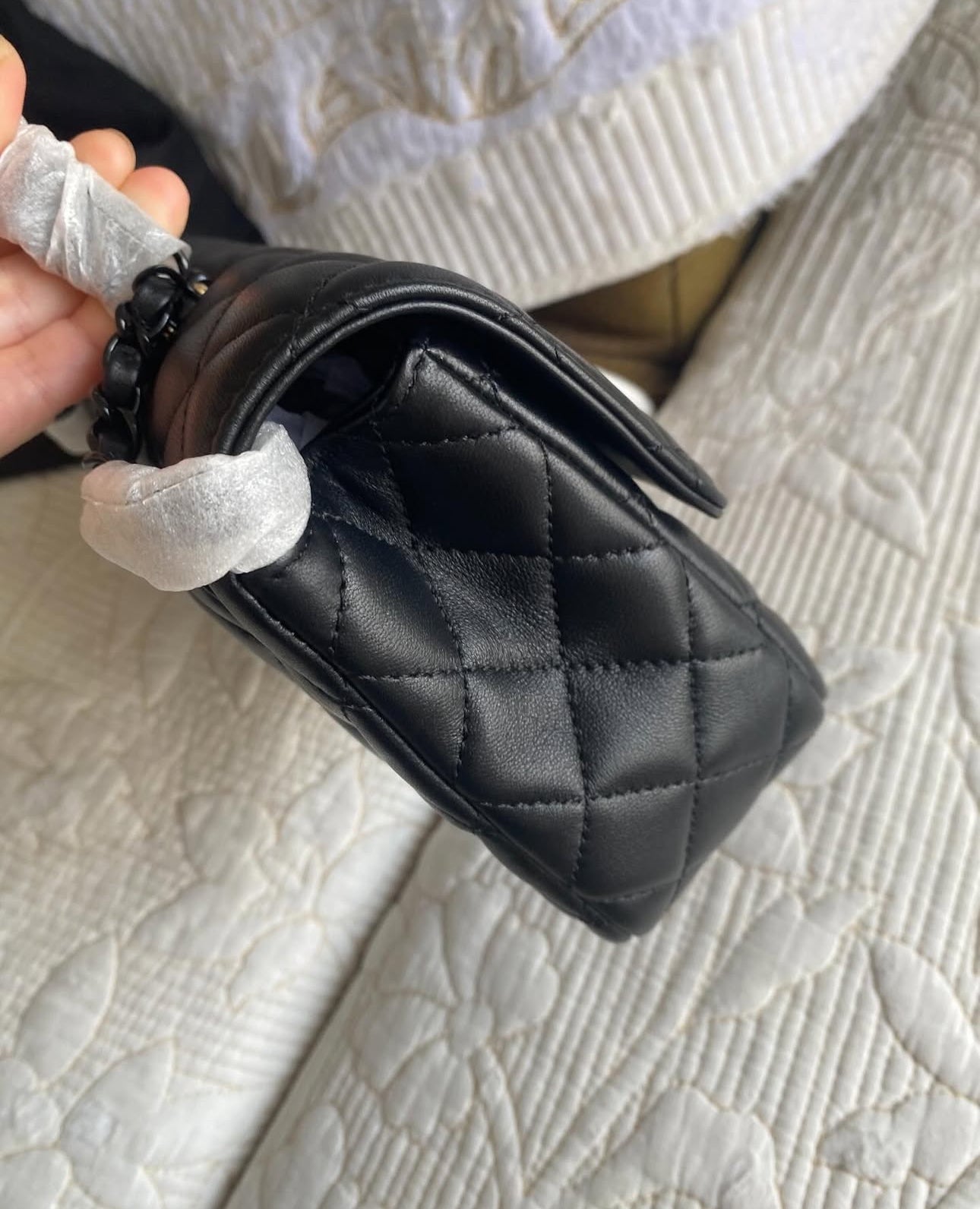 Black Coco MINI FLAP BAG WITH TOP HANDLE Lambskin & Lacquered Metal