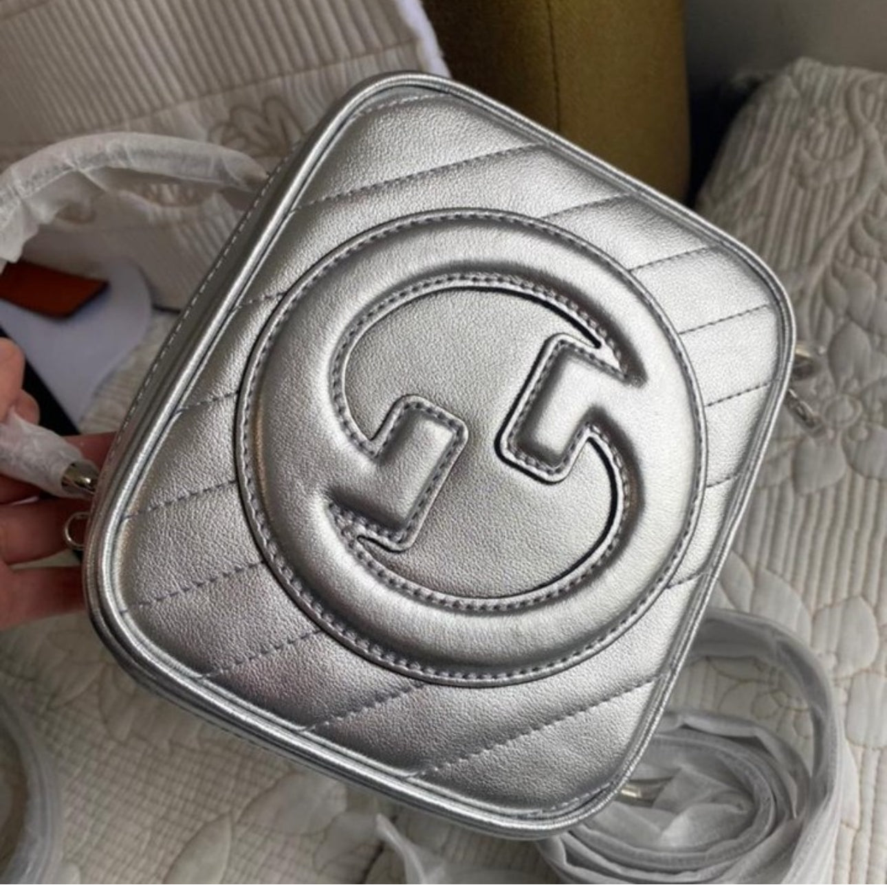 GG METALLIC SILVER BLONDIE SHOULDER BAG