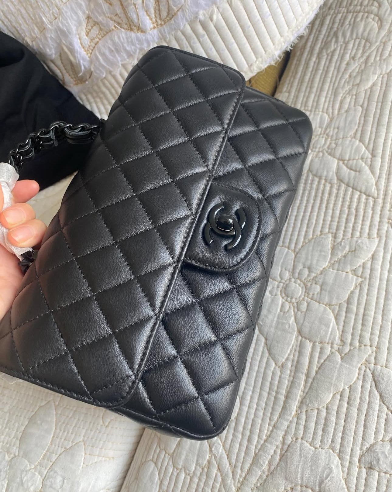Black Coco MINI FLAP BAG WITH TOP HANDLE Lambskin & Lacquered Metal