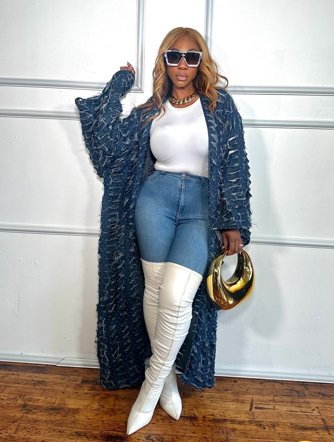 Distressed Denim | Kimono Duster