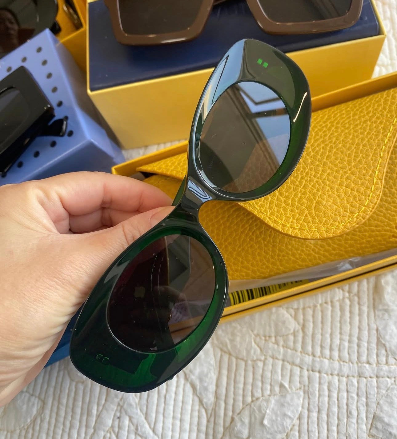 Green Beveled Oval Maxi Anagram Sunglasses