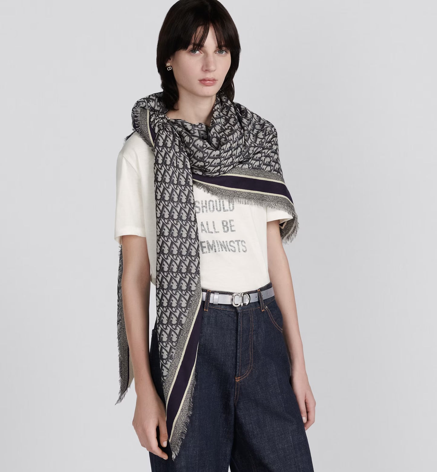CD | Navy SCARF WITH D-OBLIQUE