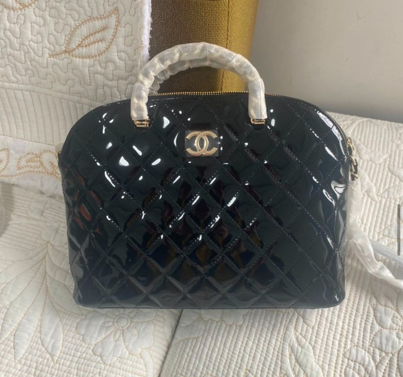Coco Top Handle Quilted Patent Bag