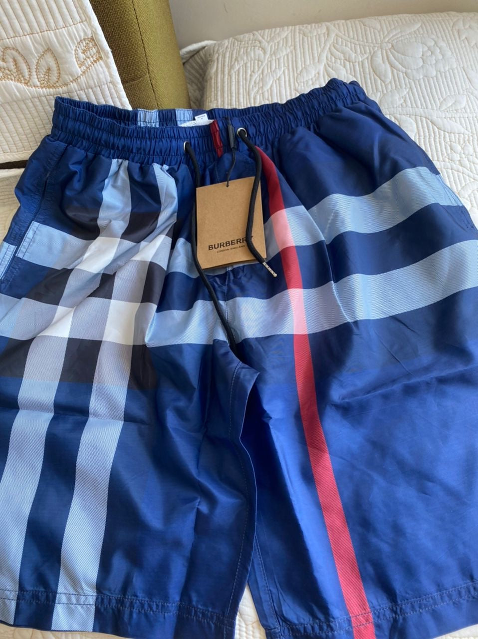 Blue Check Drawcord Swim Shorts