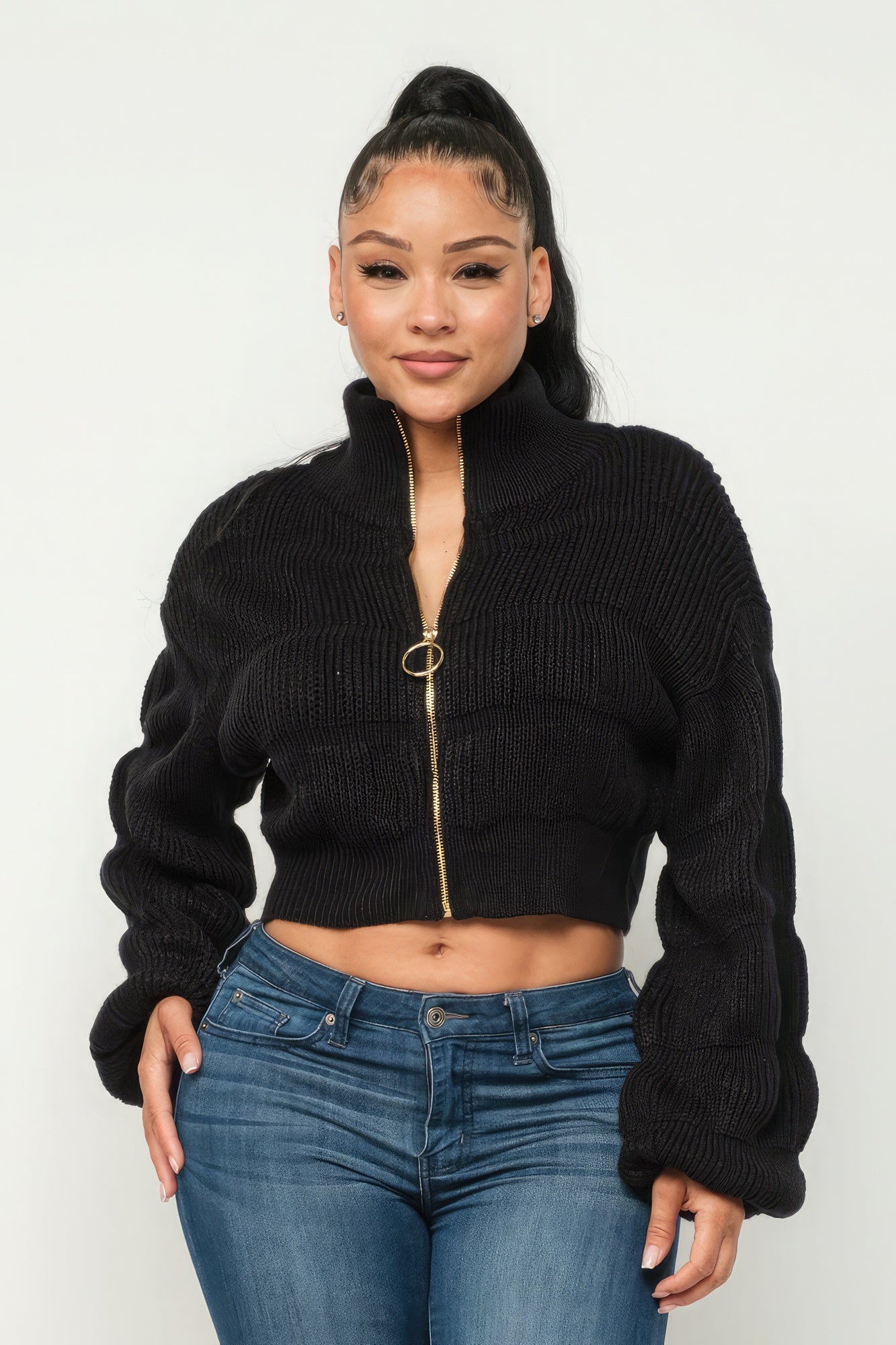 Michelle Sweater Top W/ Front Zipper