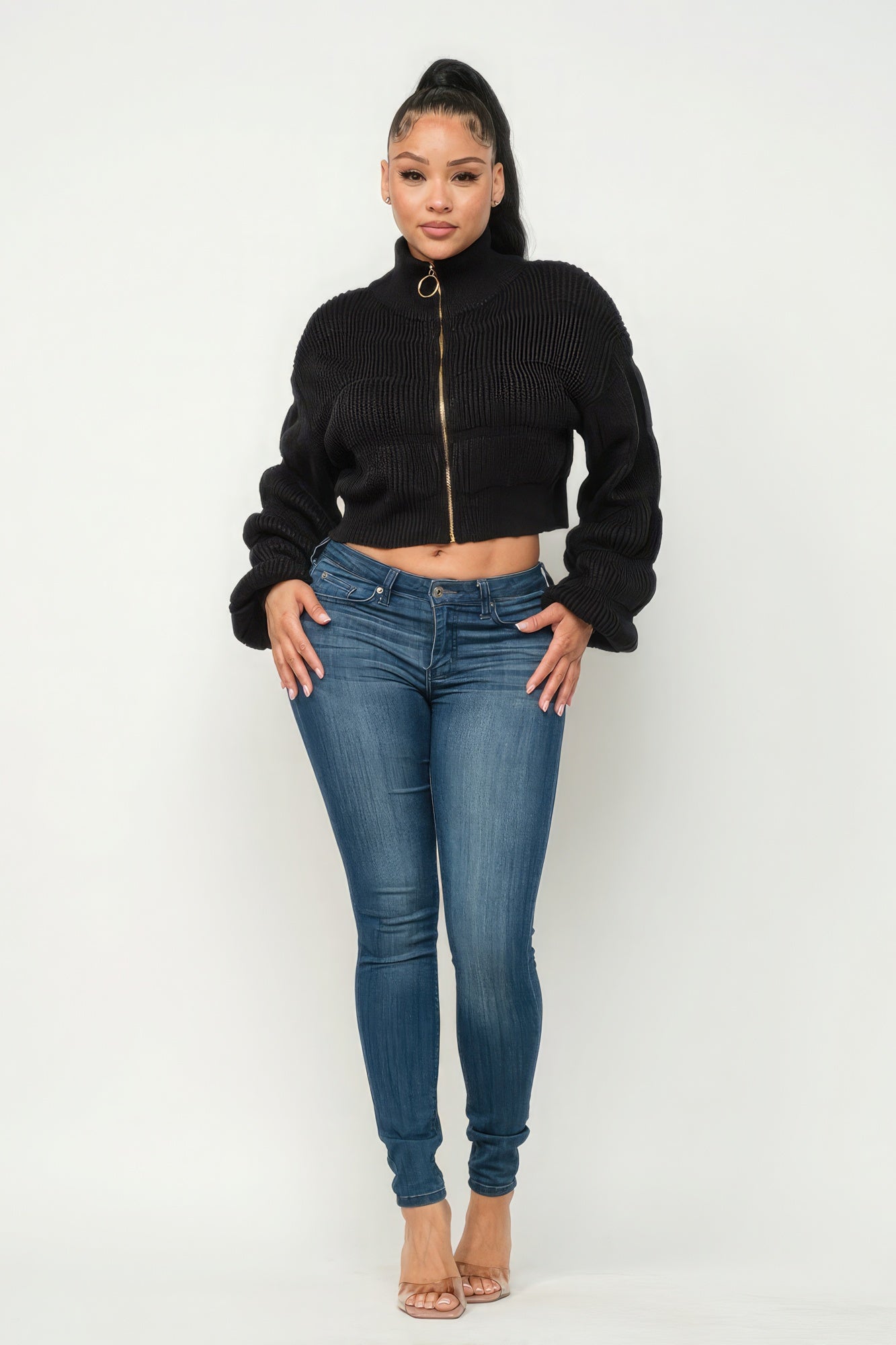 Michelle Sweater Top W/ Front Zipper